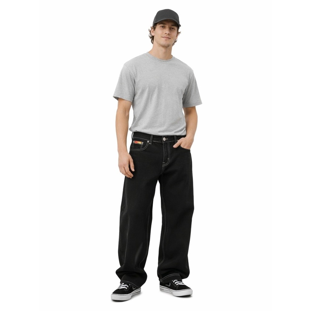 EMPYRE Wide Leg Black Jeans Men's 32 Y2K Skate Contrast Stitch